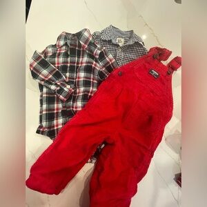 Oshkosh Red Corduroy Overalls Shirts included 18 months 5 piece set